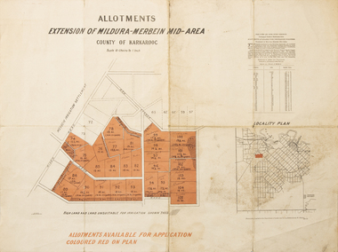 Map - Allotments Extension of Mildura-Merbein Mid-Area, Allotments available, 23 November 1920