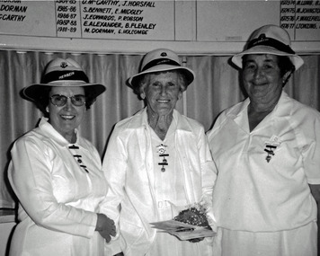 Photograph, Three Lady Bowlers Elwyn Alexander, Em Holcombe and ?, unknown