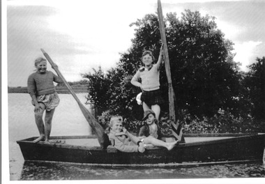 Photograph, Murray River flood Krake children boat, 1956