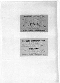 Photograph, Merbein Citizen's Club Membership Tickets, 1956