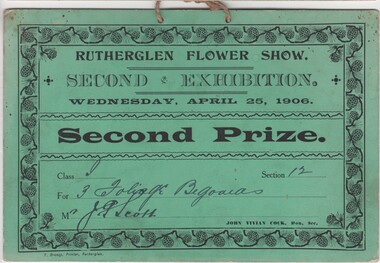 Certificate - Prize Certificate Rutherglen Flower Show, 1906 (Exact)