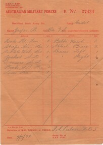 Document - Receipt for uniform and equipment, 1948