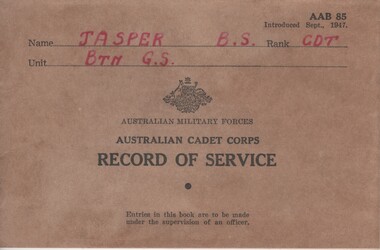 Booklet, Australian Cadet Corps Record of Service, 1947 (Exact)