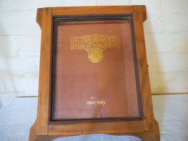 Book & case, Albert J Mullett. Government Printer, The Education Department record of War Service. Victoria. 1914-1919, 1921 (Exact)