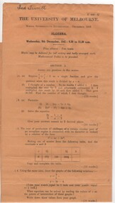 Examination Papers, Algebra. Wednesday, 9th December 1942 : 9.30 to 11.30 a.m, 1942 (Exact)