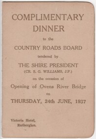 Menu and Toast List, Complimentary Dinner to the Country Roads Board, 1937 (exact)