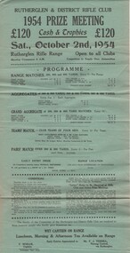 Programme, Rutherglen "Sun" Print, Rutherglen & District Rifle Club 1954 Prize Meeting, 1954 (Exact)