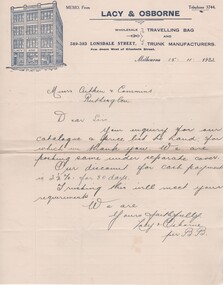 Letter, Memo. From Lacy & Osborne, 15/11/1922
