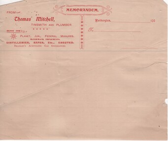 Work on paper - Documents, Memorandum from Thomas Mitchell, Tinsmith and Plumber, 1913 (Approximate)