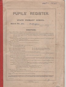 Document - School Records - Register, T. Rider, Government Printer, Pupils' Register. State Primary School. School No. 522, Rutherglen, 1962-1965