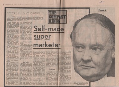 Newspaper article, The Herald, Self-made super marketer, by Jan McGuinness, 29/5/79