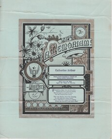 Memoriam card, In Memoriam - Catherine Arthur, 1895