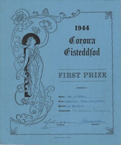 Certificate, Corowa Free Press, 1944 Corowa Eisteddfod, 1944