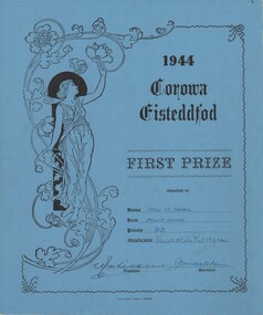 Certificate, Corowa Free Press, 1944 Corowa Eisteddfod, 1944