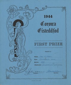 Certificate, Corowa Free Press, 1944 Corowa Eisteddfod, 1944