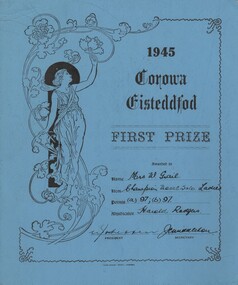 Certificate, Corowa Free Press, 1945 Corowa Eisteddfod, 1945