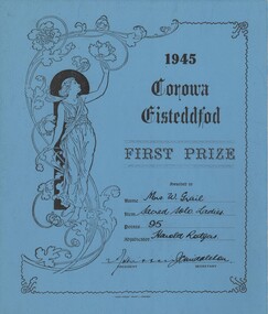 Certificate, Corowa Free Press, 1945 Corowa Eisteddfod, 1945