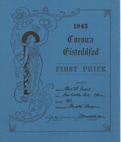 Certificate, Corowa Free Press, 1945 Corowa Eisteddfod, 1945