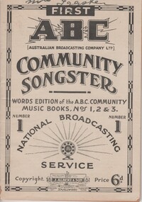 Booklet, Australian Broadcasting Company Ltd, First ABC Community Songster, 1940s