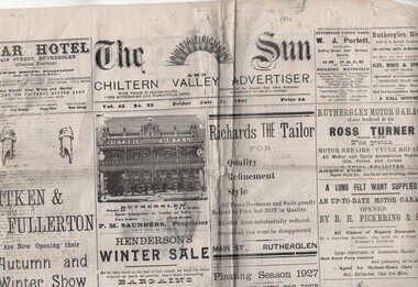Newspaper, Rutherglen Sun and Chiltern Valley Advertiser, The Rutherglen Sun and Chiltern Valley Advertiser, July 15, 1927, 15/07/1927