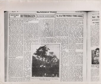 Newspaper - Newspaper article, Weekly Times, History of Rutherglen, by Frank Whitcombe. No. 46 of The Weekly Times Series, 29/03/1930 & 5/04/1930