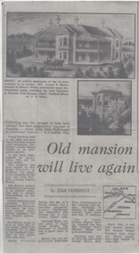 Newspaper article, Old Mansion Will Live Again
