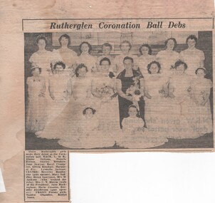 Newspaper cutting, Rutherglen Coronation Ball Debs, 13/06/1953