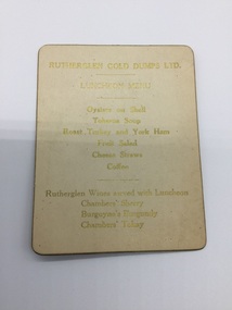 Memorabilia, Rutherglen Gold Dumps Ltd Luncheon Menu