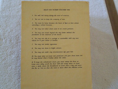 Document - Set of Rules, Female Teachers Rules 1915, Circ 1915