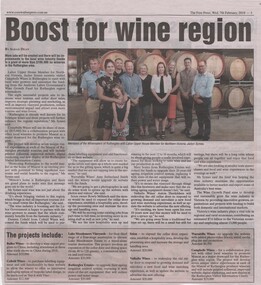 Newspaper - Newspaper article, Boost for wine region, 7/02/2018