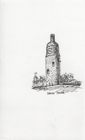 Ink sketch, Pat Robinson, Water Tower, c1990