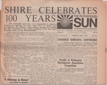 Newspaper, Rutherglen Sun and Chiltern Valley Advertiser. Vol. 88. No. 26. Thursday, July 1, 1971, 1/07/1971