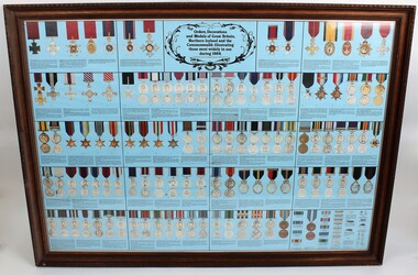 Memorabilia - Framed Object, Medal Chart, Toye, Kenning and Spencer, Orders,decorations and medals of Great Britain, Nothern Ireland and the Commonwealth 1984, c1990