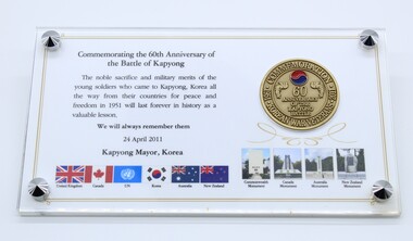 Plaque - commemorating 60th anniversary of battle of kapyong Korea, Korea