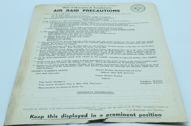 Document, Air Raid Precautions Shire of Doncaster and Templetowe State Emergency Council for Civil Defence (Vic), Unknown