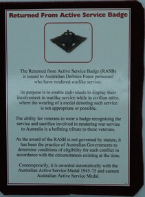 Badge  Return from Active Service Badge, C1970