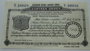 Document  Canteen Order, Australian Defence Canteens Service, C 1940