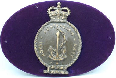 Plaque - Shield RAN Queens Crown wood backing