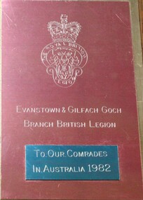 Plaque - Shield - From British Legion to our comrades in Australia, 1982, 1982