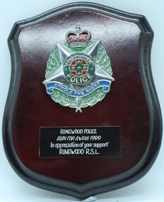 Plaque - Shield - Ringwood Police, run for a wish appreciation, Warren R> Gilbert