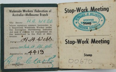 Document  Membership identification, Waterside Workers Federation of Australia - Melbourne Branch
