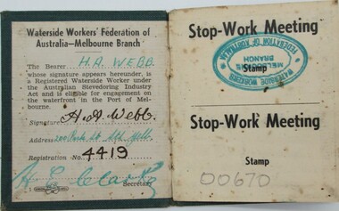 Booklet - Membership identification, Melbourne Waterside workers Federation, Waterside Workers Federation of Australia - Melbourne Branch