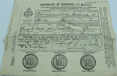 Document, Certificate of discharge and various other papers and pictures from H.A.Webb