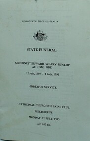 Book, State Funeral Sir Edward Dunlop