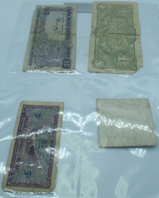 Documents, Bank notes - Vietnam 50 dong, Japanese one pound and American 5 cent military payment certificate