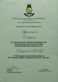 Document, Certificate of Appreciation, 2005