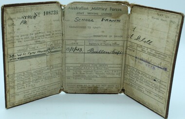 book, Australian Military Forces Driving Licence