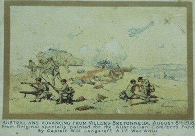 WWI card, Copy of Paintings "Australians Advancing fro Villers-Bretonneux" and others of the same era