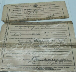 Documents   WW1 Certificates, Collection of certificates of Discharge, 1919