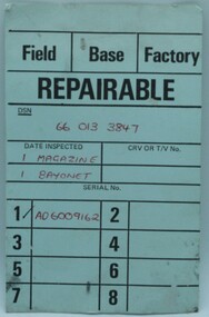 Equipment, Magazine & Bayonet returned for repair reciept